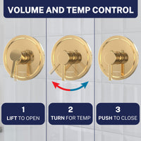 Volume and Temperature Control 2 Inch High Pressure Shower Head Set with Tub Spout and Valve and Trim Polished Brass / 2.5 GPM Polished Brass / 1.75 GPM - The Shower Head Store