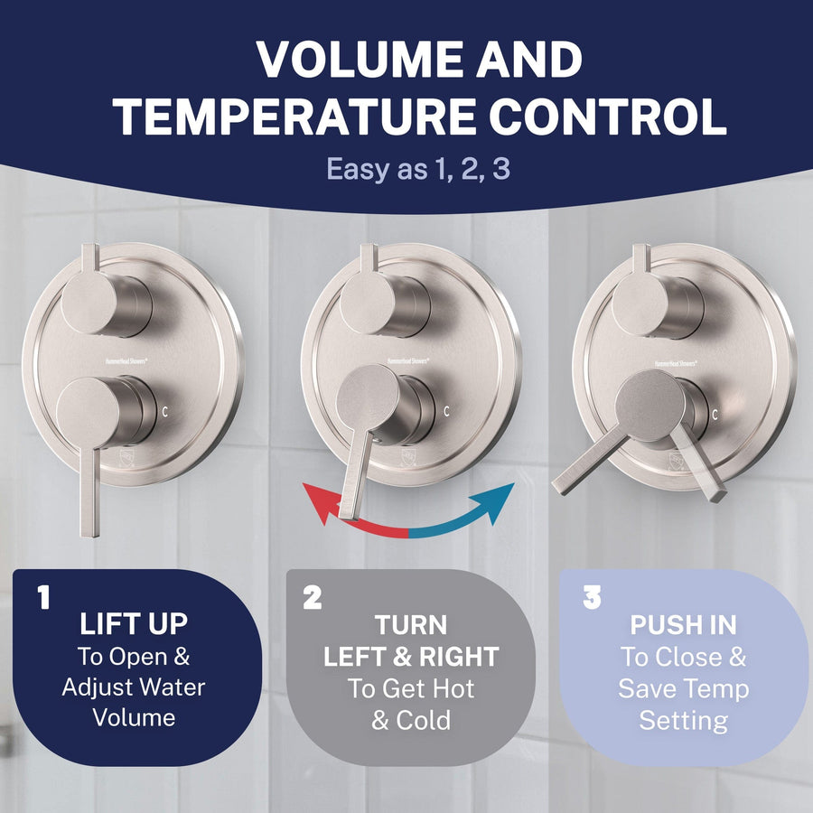 Volume and Temperature Control 2-Handle Valve and Trim Shower System with Dual Shower Head and Slide Bar Brushed Nickel  / 2.5 - The Shower Head Store