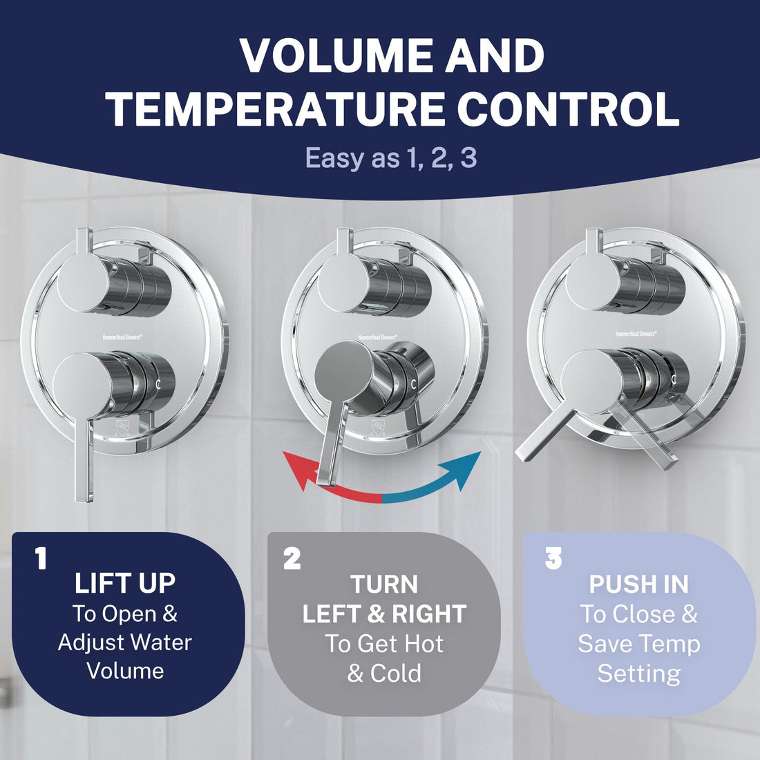 Volume and Temperature Control 2-Handle Valve and Trim Shower System with Dual Shower Head and Slide Bar Chrome / 2.5 - The Shower Head Store