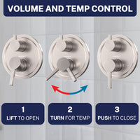 Volume and Temp Control Steve White Bundle - 2H Valve and Trim Slide Bar with 1-Spray and 8-inch Rain Shower Head Brushed Nickel / 2.5 GPM Brushed Nickel / 1.75 GPM- The Shower Head Store