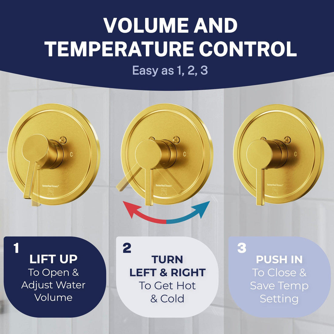 Volume and Temperature Control All Metal Dual Shower Head with Slide Bar Set - Complete Shower System with Valve and Trim Brushed Gold / 2.5 GPM Brushed Gold / 1.75 GPM - The Shower Head Store