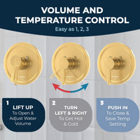 Volume and Temperature Control All Metal Handheld Shower Head Set - Complete Shower System with Valve and Trim Brushed Gold  2.5