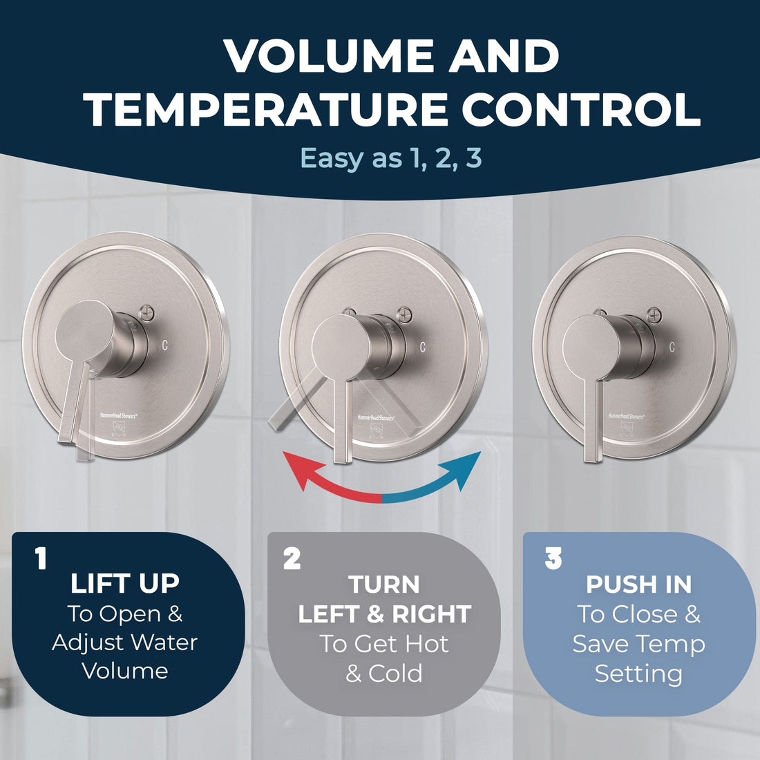 Volume and Temperature Control All Metal 2-Inch High Pressure Shower Head Set - Complete Shower System with Valve and Trim Brushed Nickel  / 2.5 - The Shower Head Store