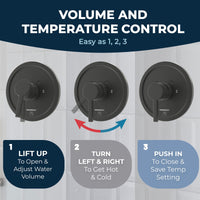 Volume and Temperature Control - All Metal 1-Handle Tub and Shower Valve with Trim Kit Matte Black - The Shower Head Store