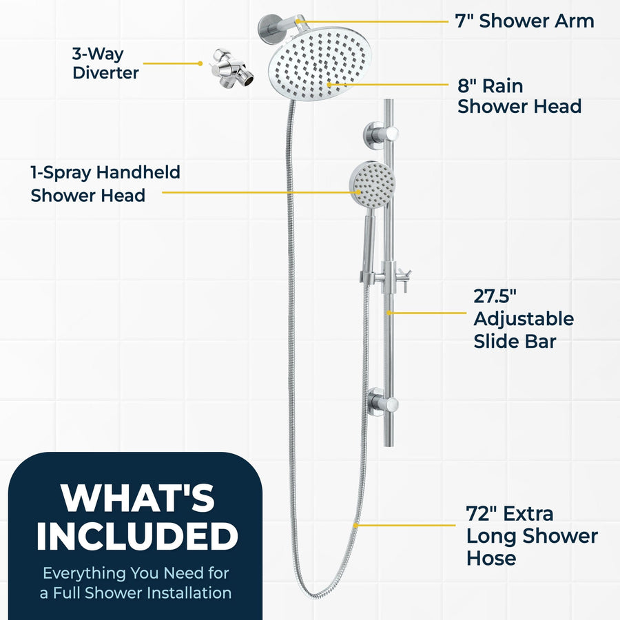 What's Included Dual Shower Head with Slide Bar Set Chrome / 2.5 - The Shower Head Store