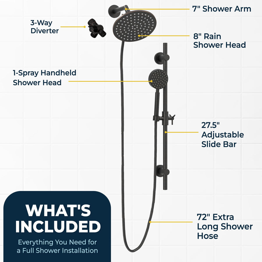 What's Included Dual Shower Head with Slide Bar Set Oil Rubbed Bronze  / 2.5 - The Shower Head Store