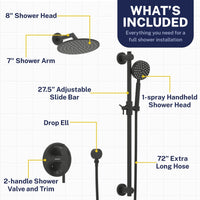 Inclusions Steve White Bundle - 2H Valve and Trim Slide Bar with 1-Spray and 8-inch Rain Shower Head Matte Black  / 2.5 - The Shower Head Store