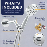 Inclusions 1-Handle Shower Valve System with 3-Spray Handheld Shower Head Chrome / 2.5 GPM Chrome / 1.75 GPM - The Shower Head Store