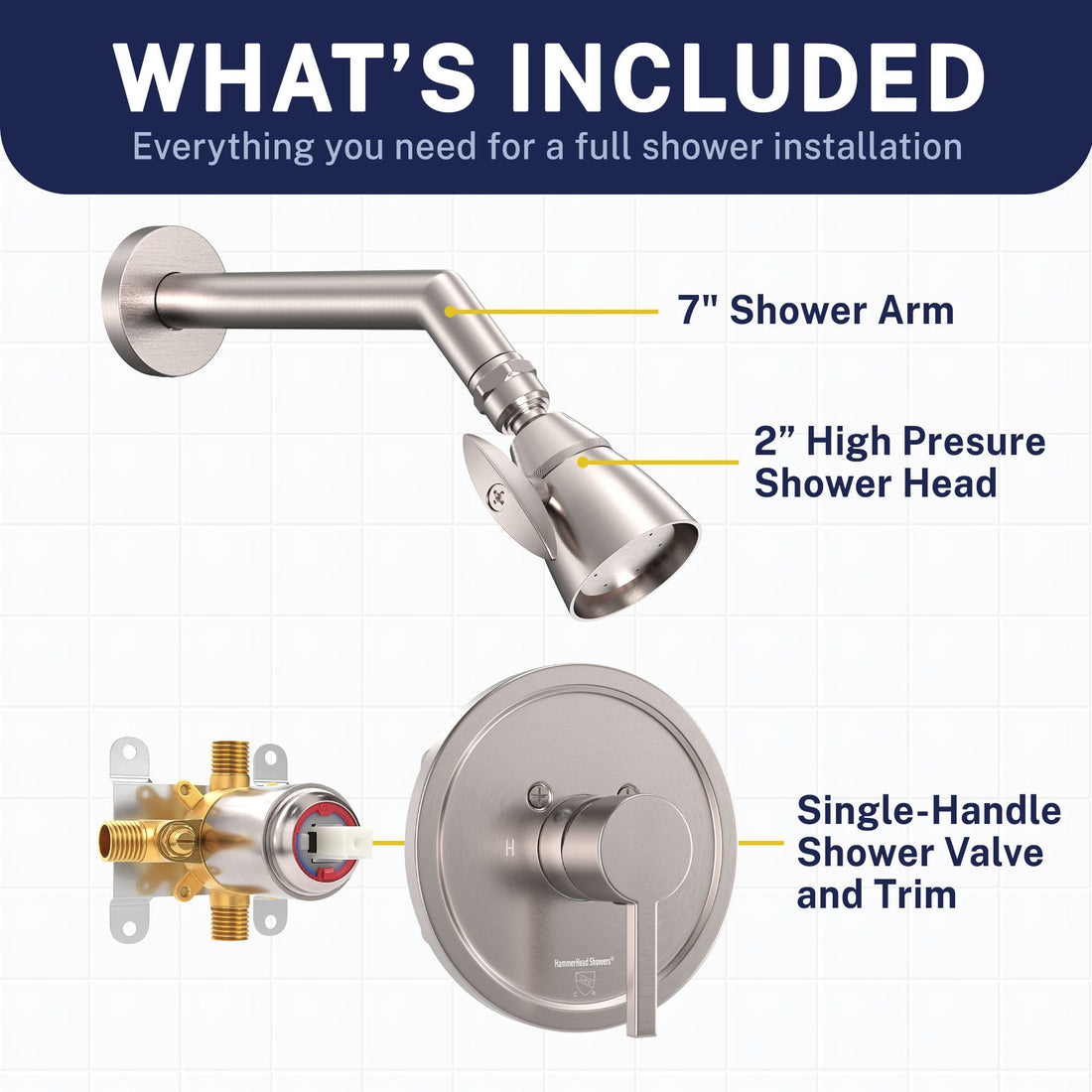 What's Included All Metal 2-Inch High Pressure Shower Head Set - Complete Shower System with Valve and Trim Brushed Nickel / 2.5 GPM Brushed Nickel / 1.75 GPM - The Shower Head Store