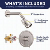 What's Included All Metal 2-Inch High Pressure Shower Head Set - Complete Shower System with Valve and Trim Brushed Nickel / 2.5 GPM Brushed Nickel / 1.75 GPM - The Shower Head Store