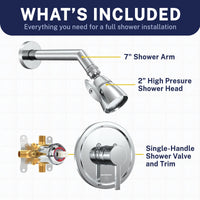 What's Included All Metal 2-Inch High Pressure Shower Head Set - Complete Shower System with Valve and Trim Chrome / 2.5 GPM Chrome / 1.75 GPM - The Shower Head Store