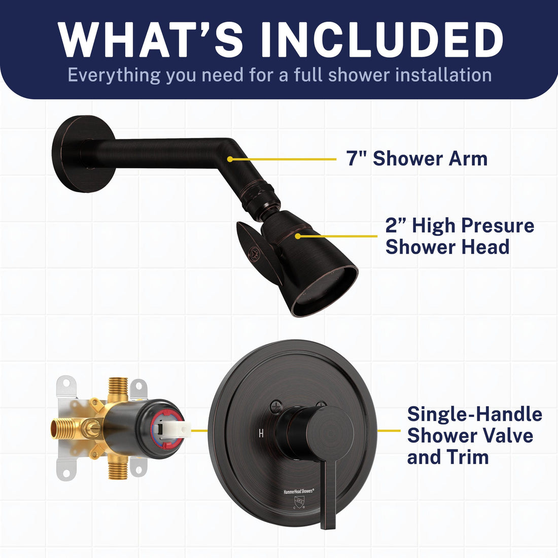 What's Included  All Metal 2-Inch High Pressure Shower Head Set - Complete Shower System with Valve and Trim Oil Rubbed Bronze / 2.5 GPM Oil Rubbed Bronze / 1.75 GPM - The Shower Head Store