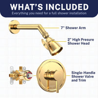 Inclusions All Metal 2-Inch Shower Head Set - Complete Shower System with Valve and Trim Polished Brass / 2.5 GPM Polished Brass / 1.75 GPM - The Shower Head Store