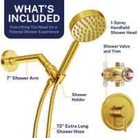 What's Included All Metal Handheld Shower Head Set - Complete Shower System with Valve and Trim Brushed Gold / 2.5 GPM Brushed Gold / 1.75 GPM - The Shower Head Store