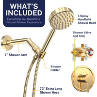 What's Included All Metal Handheld Shower Head Set - Complete Shower System with Valve and Trim Polished Brass / 2.5 GPM Polished Brass / 1.75 GPM - The Shower Head Store