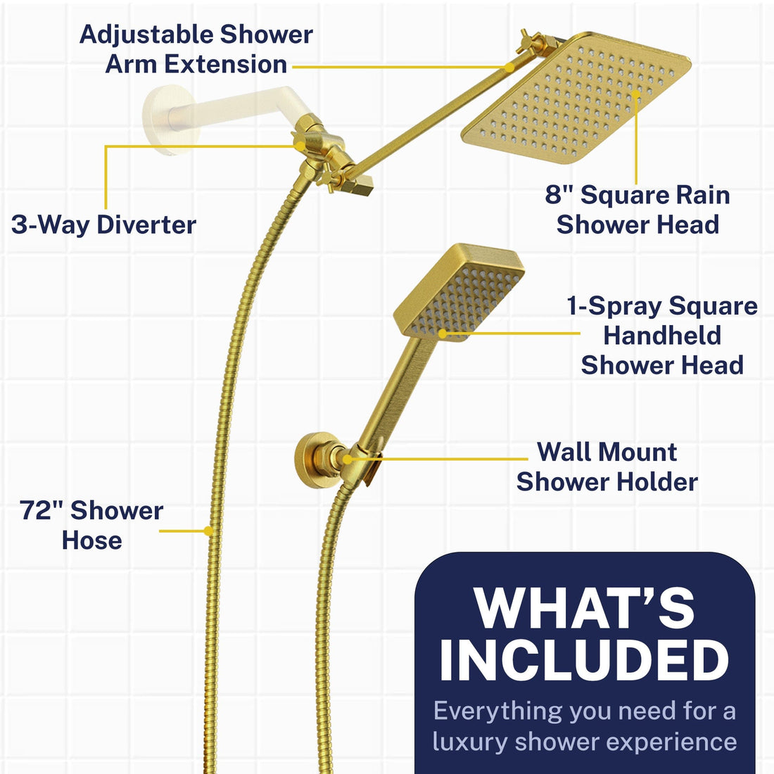 Inclusions Square Dual Shower Head Set Brushed Gold  / 2.5 - The Shower Head Store