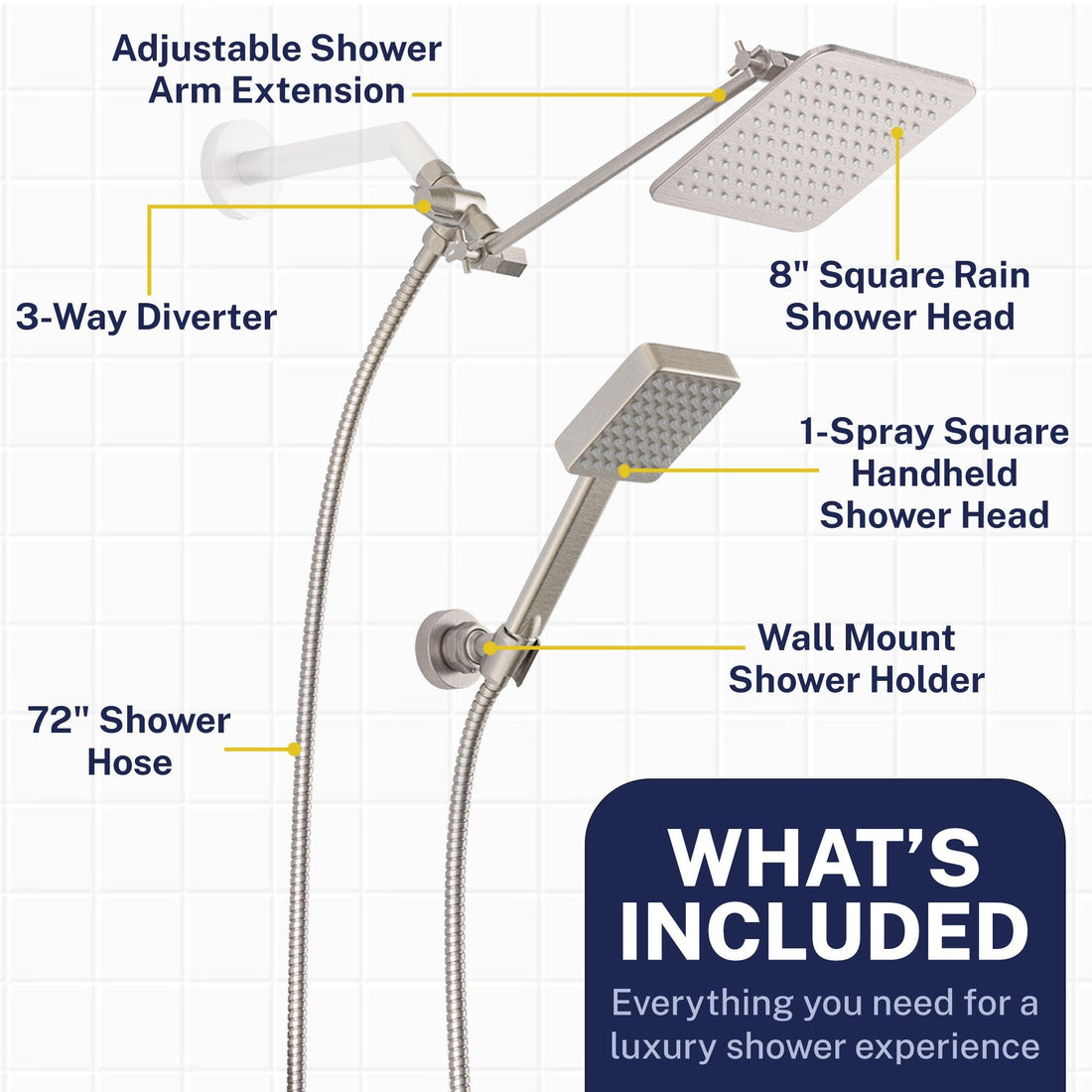 Inclusion Square Dual Shower Head Set Brushed Nickel  / 2.5 - The Shower Head Store