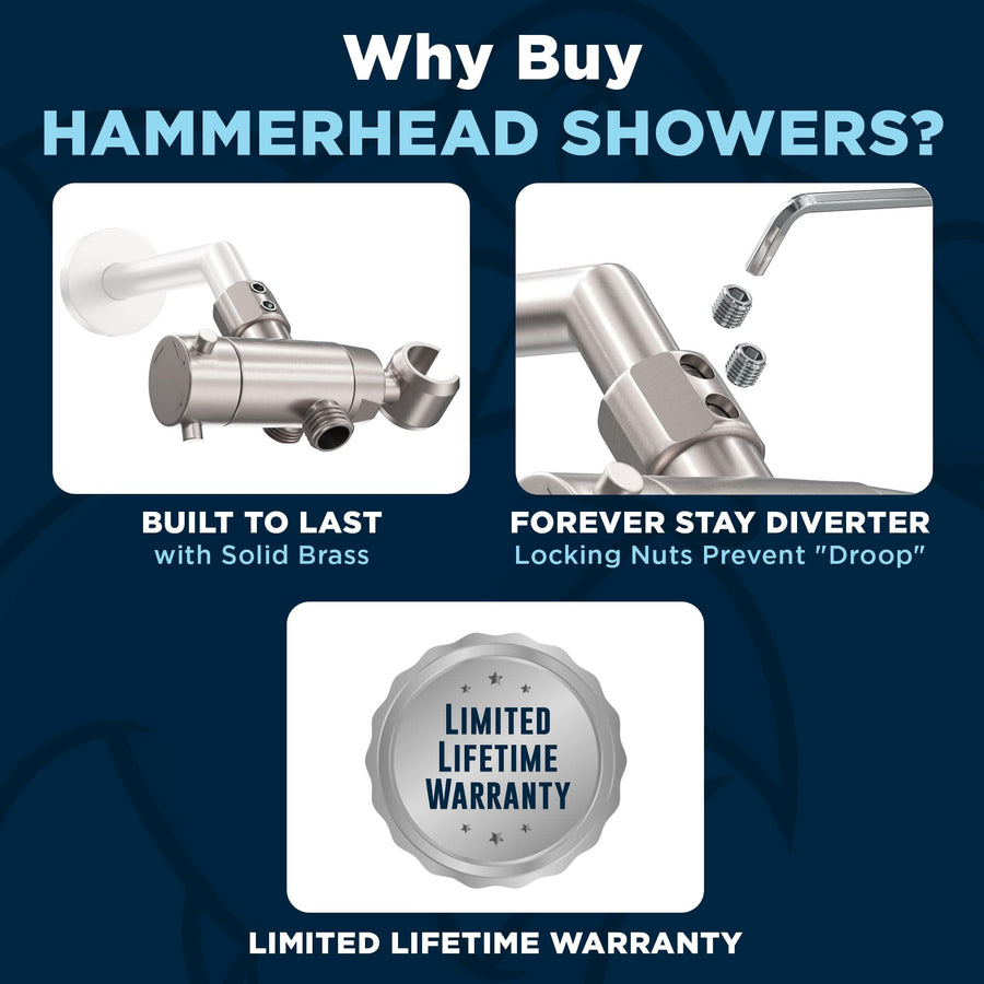 Why Buy HammerHead Showers Built To Last with Stainless Steel And Brass and Lifetime Warranty Brushed Nickel - The Shower Head Store