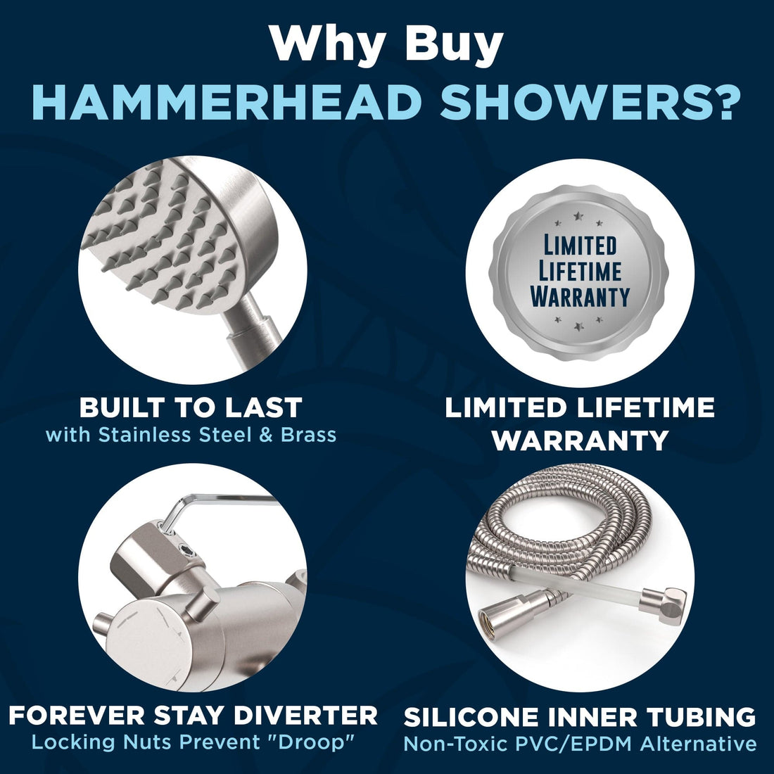 Why Buy HammerHead Showers Built To Last with Stainless Steel And Brass and Lifetime Warranty Brushed Nickel - The Shower Head Store