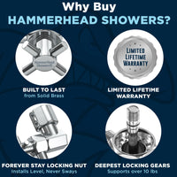 (Why Buy HammerHead Showers) 12 Inch Adjustable Shower Arm Extension Pipe Raise or Lower Shower Head Height Deepest Locking Gears On The Market Chrome 16 Inch / Chrome - The Shower Head Store