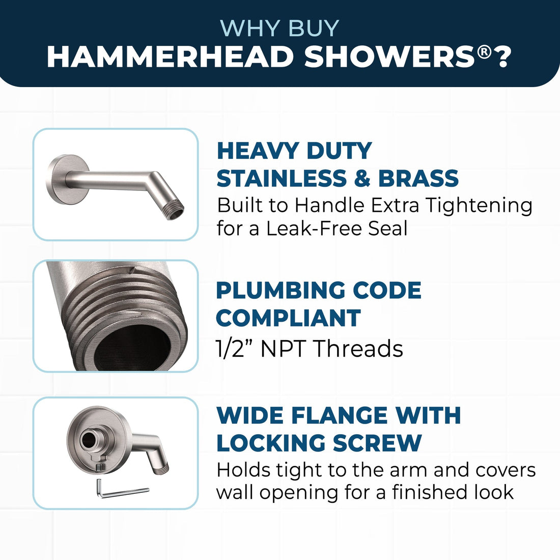 Why Buy HammerHead Showers All Metal 7" Shower Arm Brushed Nickel  - The Shower Head Store