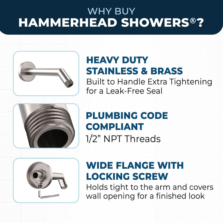 Why Buy HammerHead Showers All Metal 7" Shower Arm Brushed Nickel  - The Shower Head Store