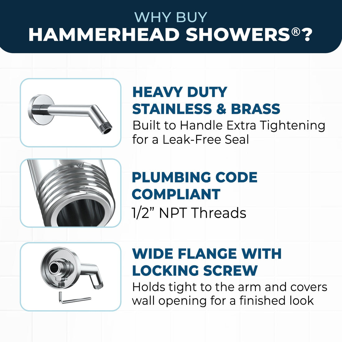 Why Buy HammerHead Showers All Metal 7" Shower Arm Chrome - The Shower Head Store