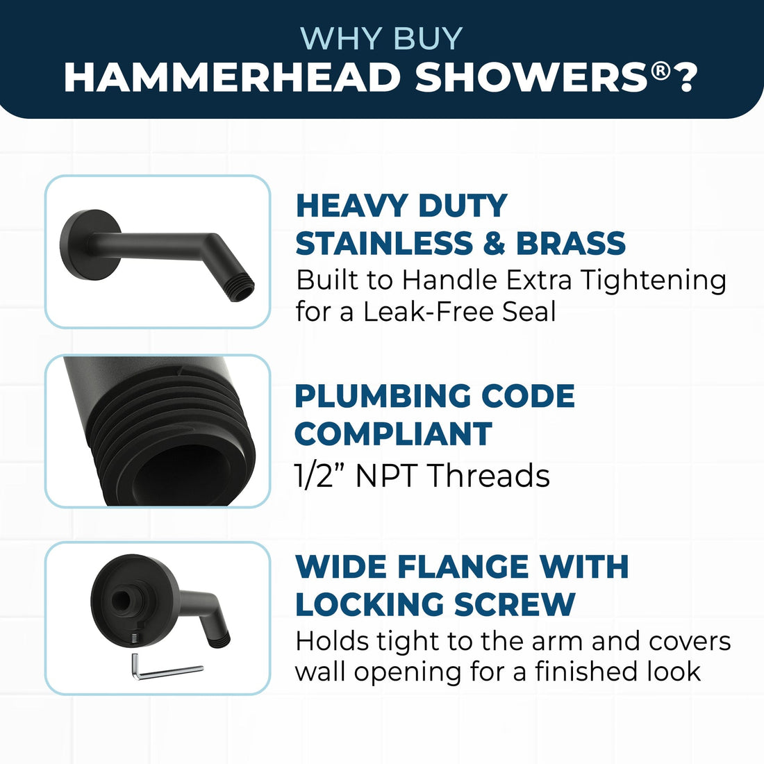 Why Buy HammerHead Showers All Metal 7" Shower Arm Matte Black  - The Shower Head Store