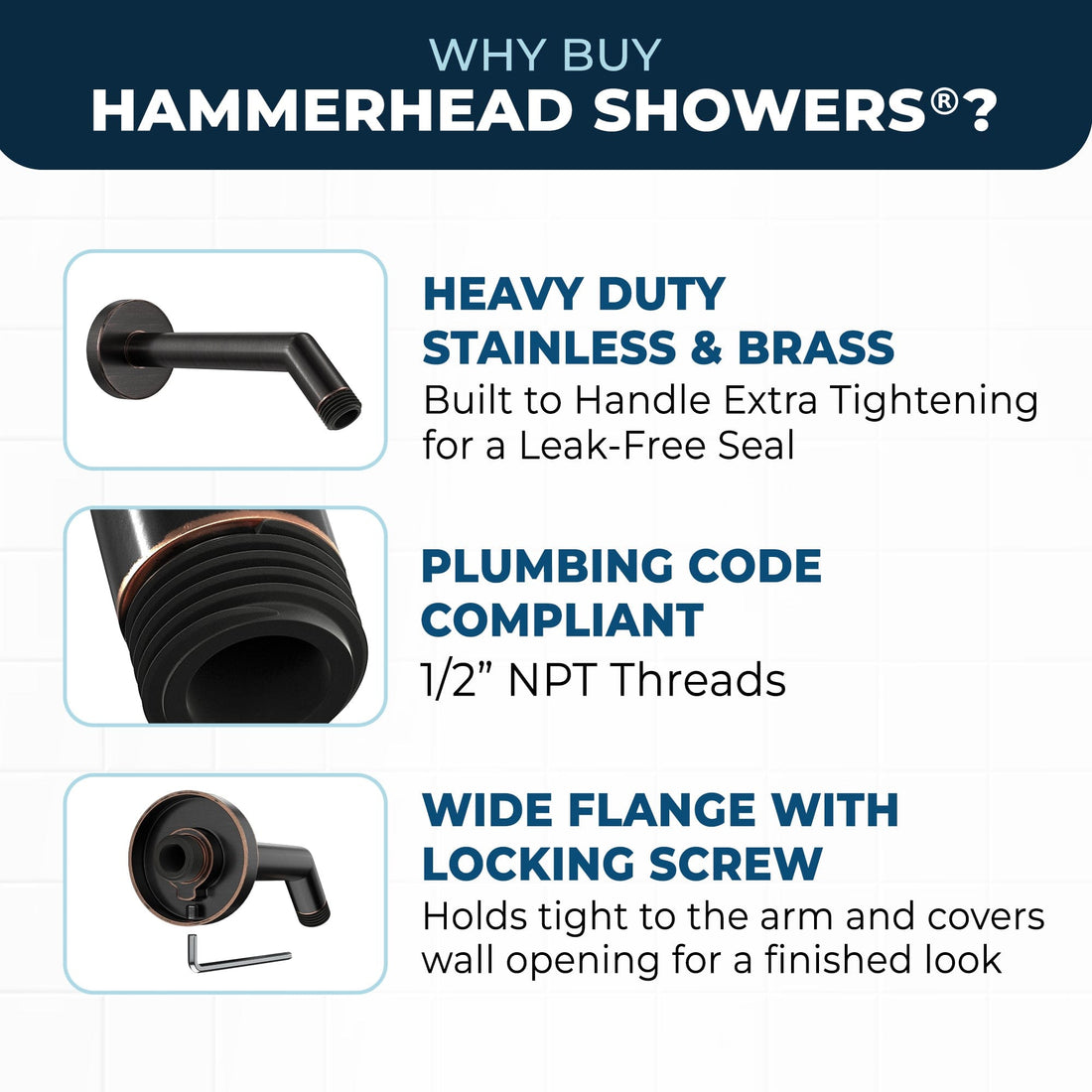 Why Buy HammerHead Showers All Metal 7" Shower Arm Oil Rubbed Bronze  - The Shower Head Store