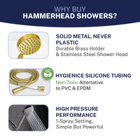 Features All Metal Handheld Shower Head Set 1-Spray Chrome - The Shower Head Store Brushed Gold / 2.5 GPM Brushed Gold / 1.75 GPM