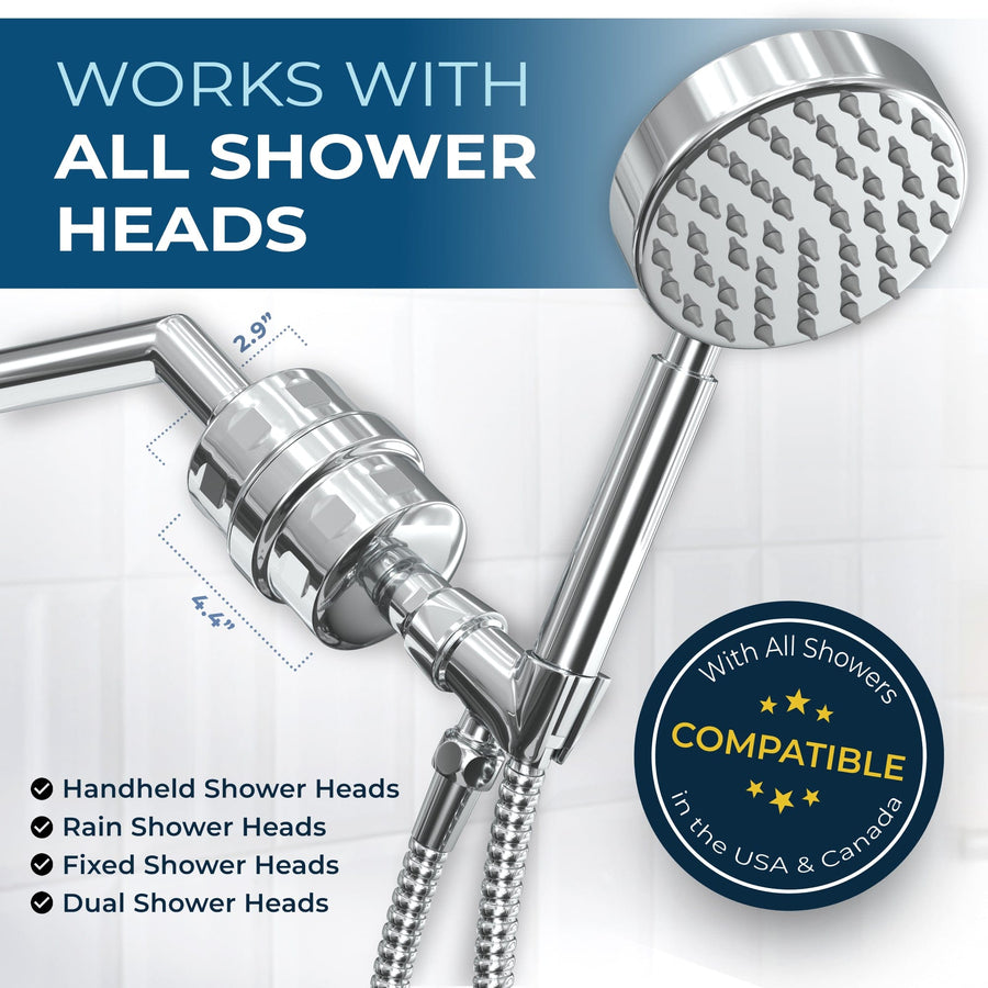 Works with All Shower Heads - All Metal Shower Head Filter Housing with Filtration to Remove Chlorine Chrome by HammerHead Showers - The Shower Head Store