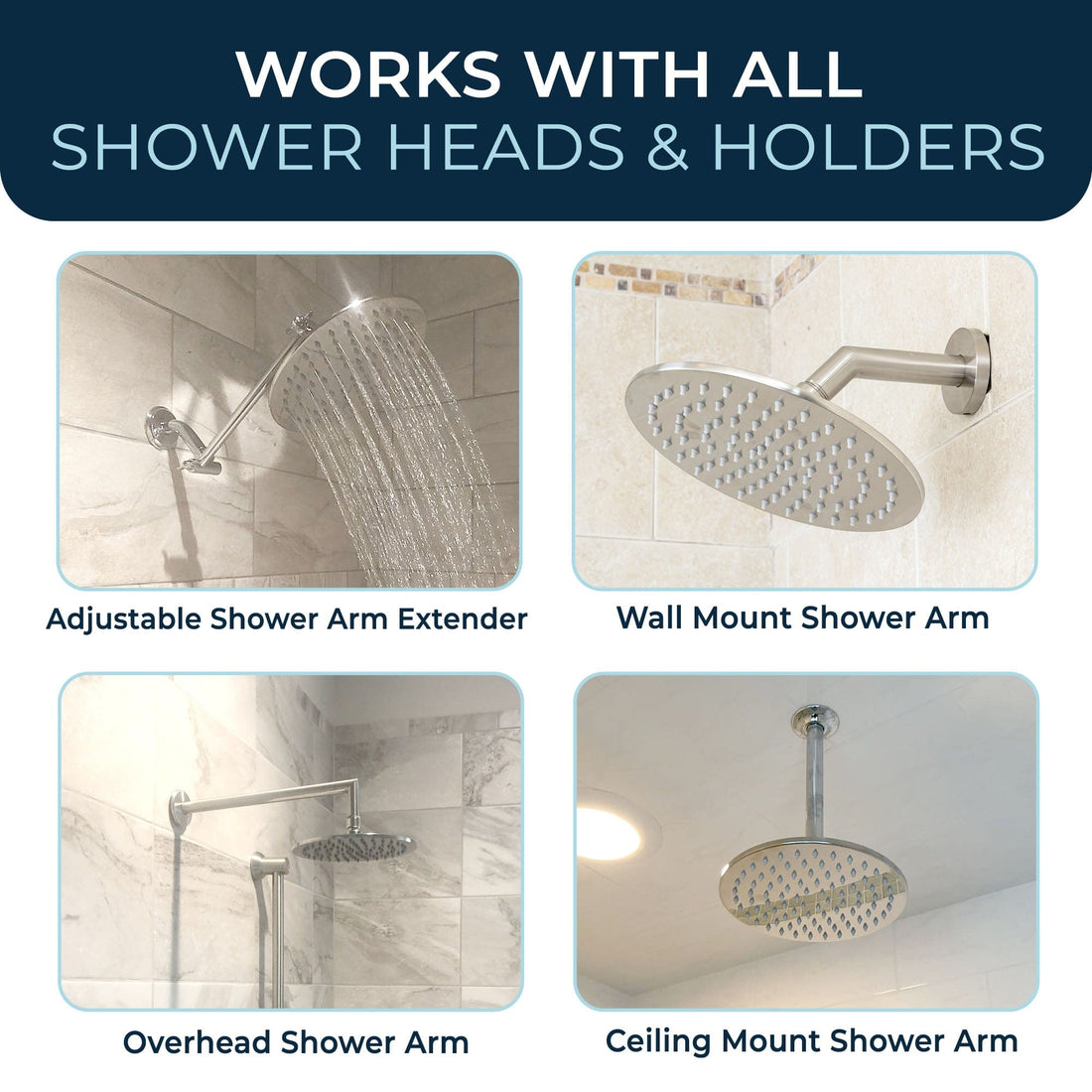UGC 8 Inch Round Rain Shower Head Chrome Brushed Nickel Oil Rubbed Bronze Matte Black Brushed Gold / 2.5 - The Shower Head Store