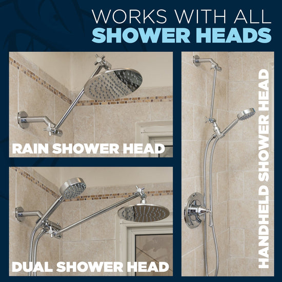 All Metal Adjustable Shower Arm Extension — Raise or Lower Shower Head