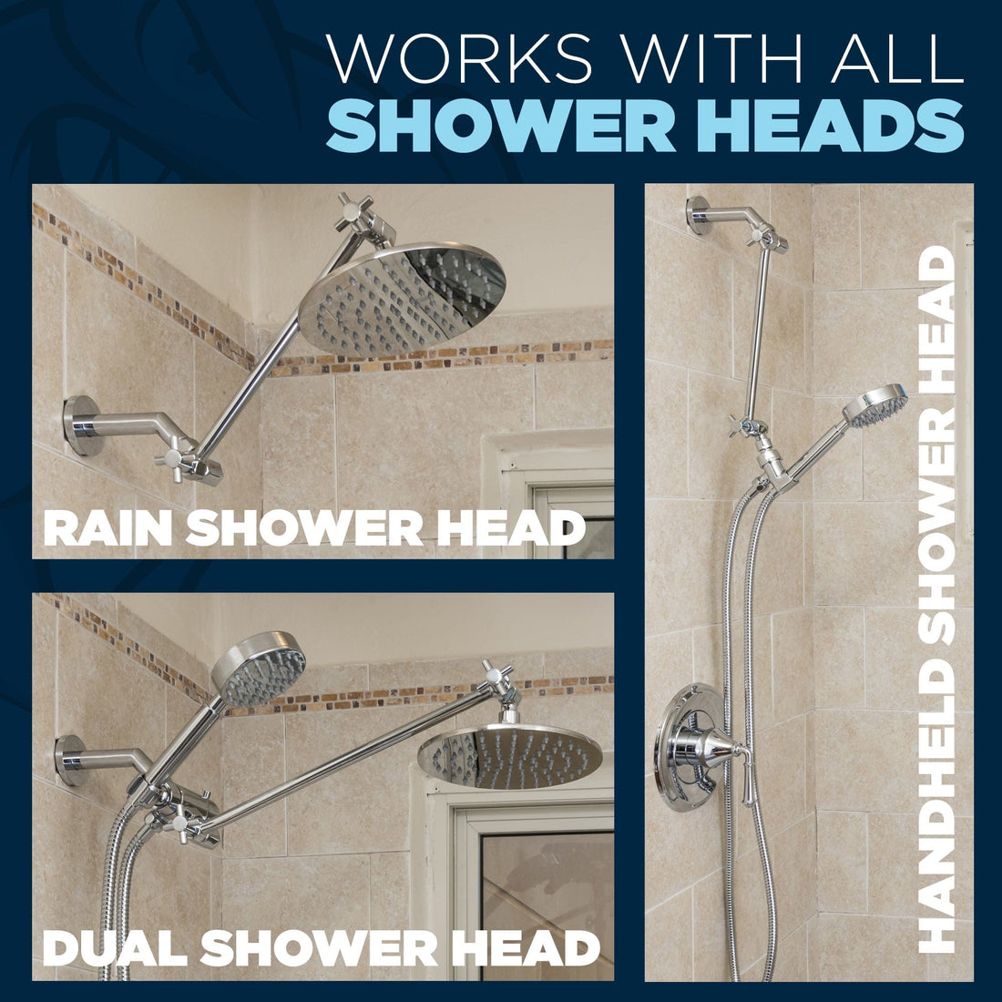 (Works with All Shower Heads) 16 Inch Extra Long Adjustable Shower Arm Extension Pipe Raise or Lower Shower Head Height Easy Installation 16 Inch / Chrome - The Shower Head Store