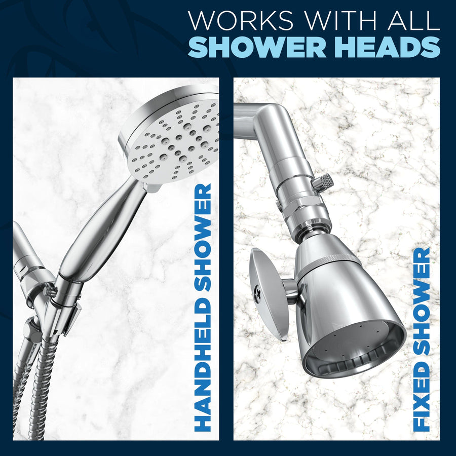 (Works with all Shower Heads) HammerHead Showers ALL METAL Water Flow Control Valve for Shower Head - Brass Push-Button Shower Shut Off Valve Reduces Flow to a Trickle - Plumbing Code Compliant Chrome - The Shower Head Store