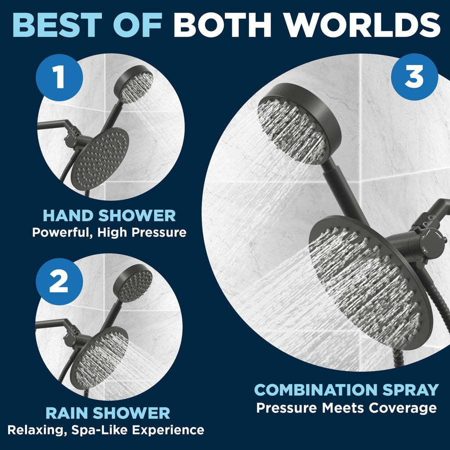(Your Favorite Spray 2) Divert Water from Rain Shower Head to Handheld Showerhead with 3-Way Diverter Matte Black - The Shower Head Store