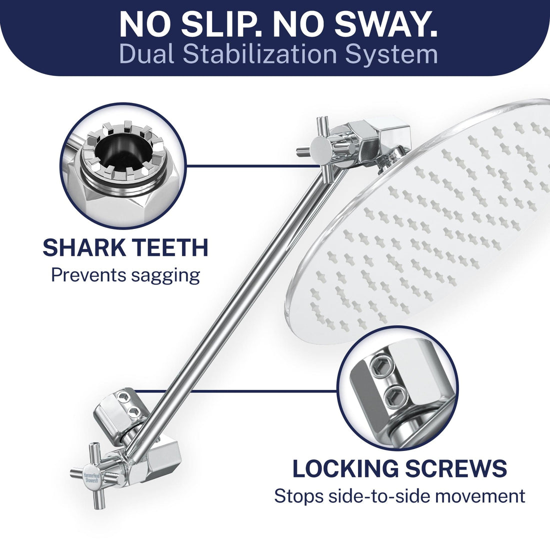 Locking Screws 12 Inch Adjustable Shower Arm Extension Pipe Raise or Lower Shower Head Height High Quality Metal Construction Chrome 12 Inch / Chrome - The Shower Head Store