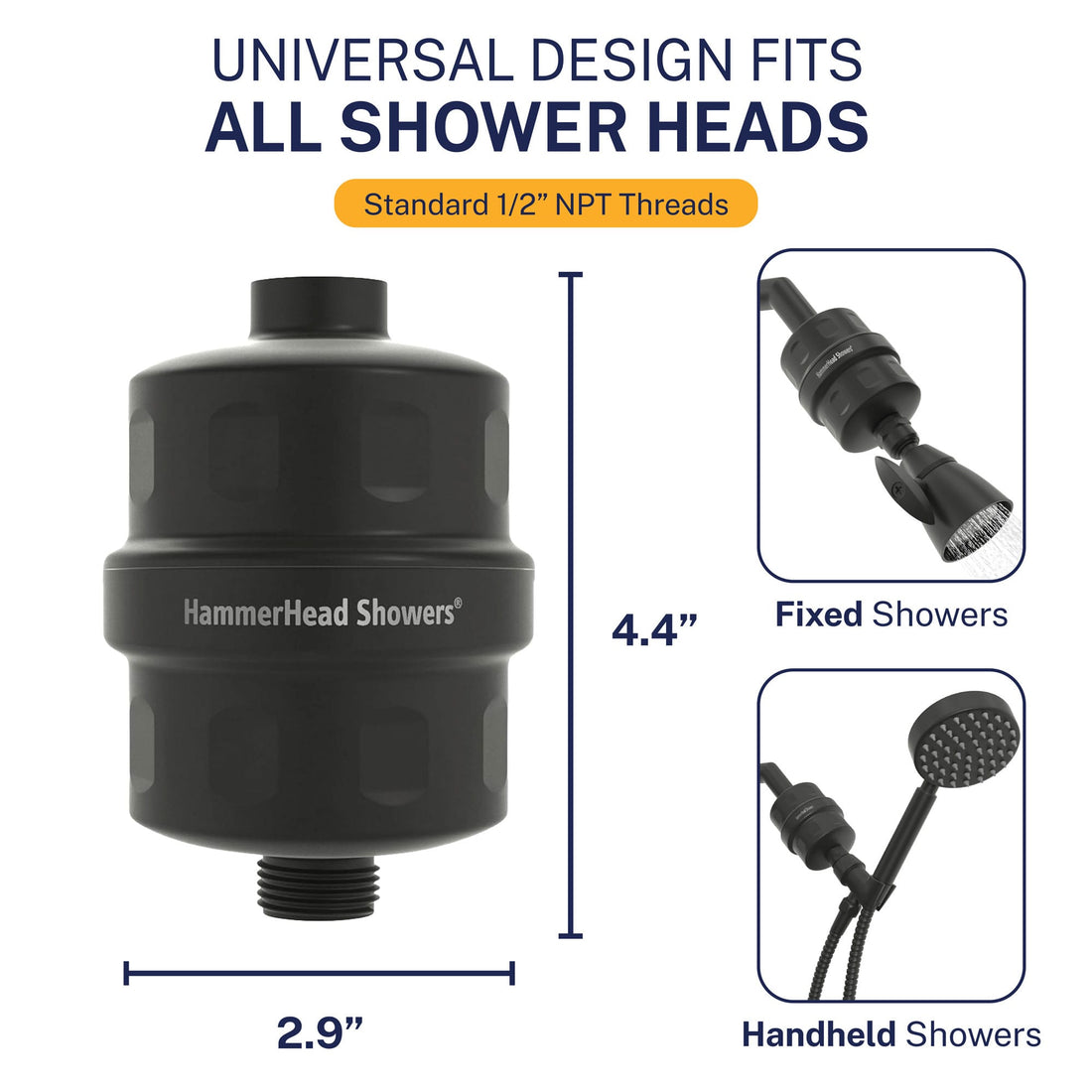 Universal Solid Metal Shower Head Filter Housing with Filtration to Remove Chlorine Matte Black - The Shower Head Store