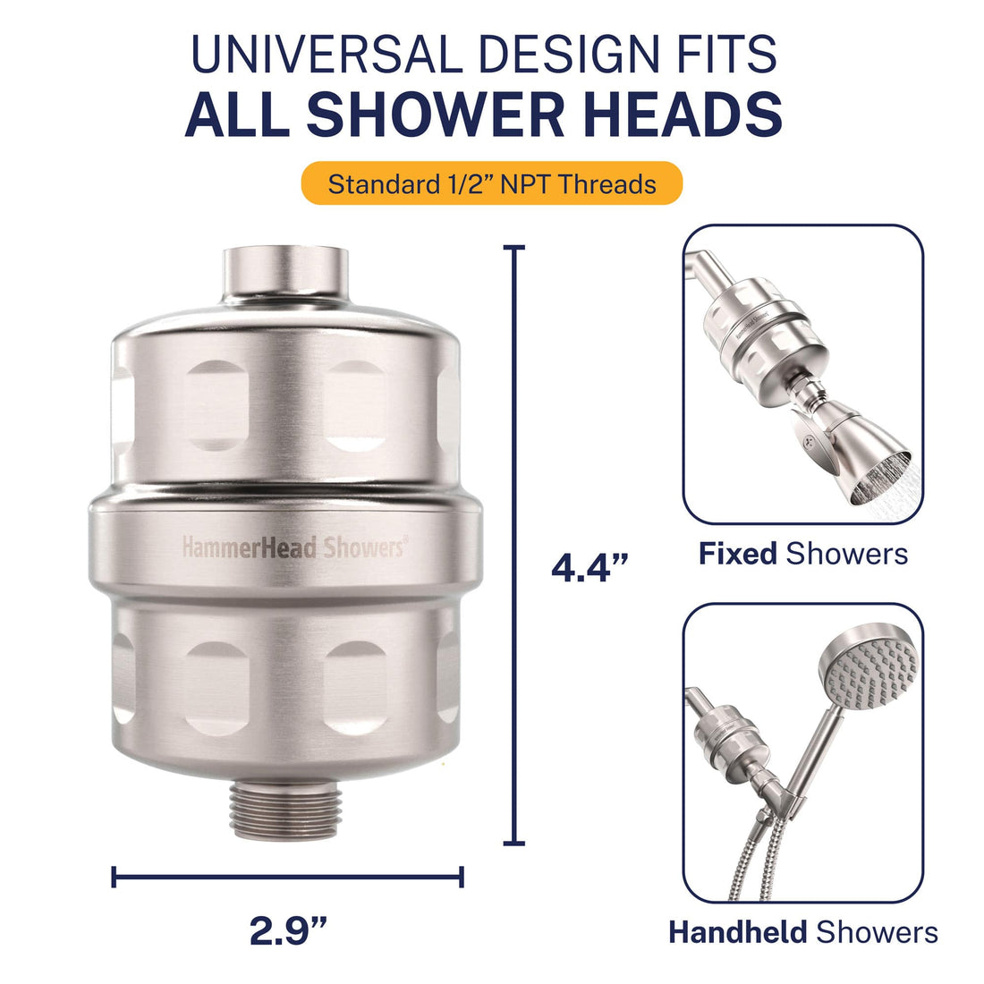 Universal Solid Metal Shower Head Filter Housing with Filtration to Remove Chlorine Brushed Nickel - The Shower Head Store