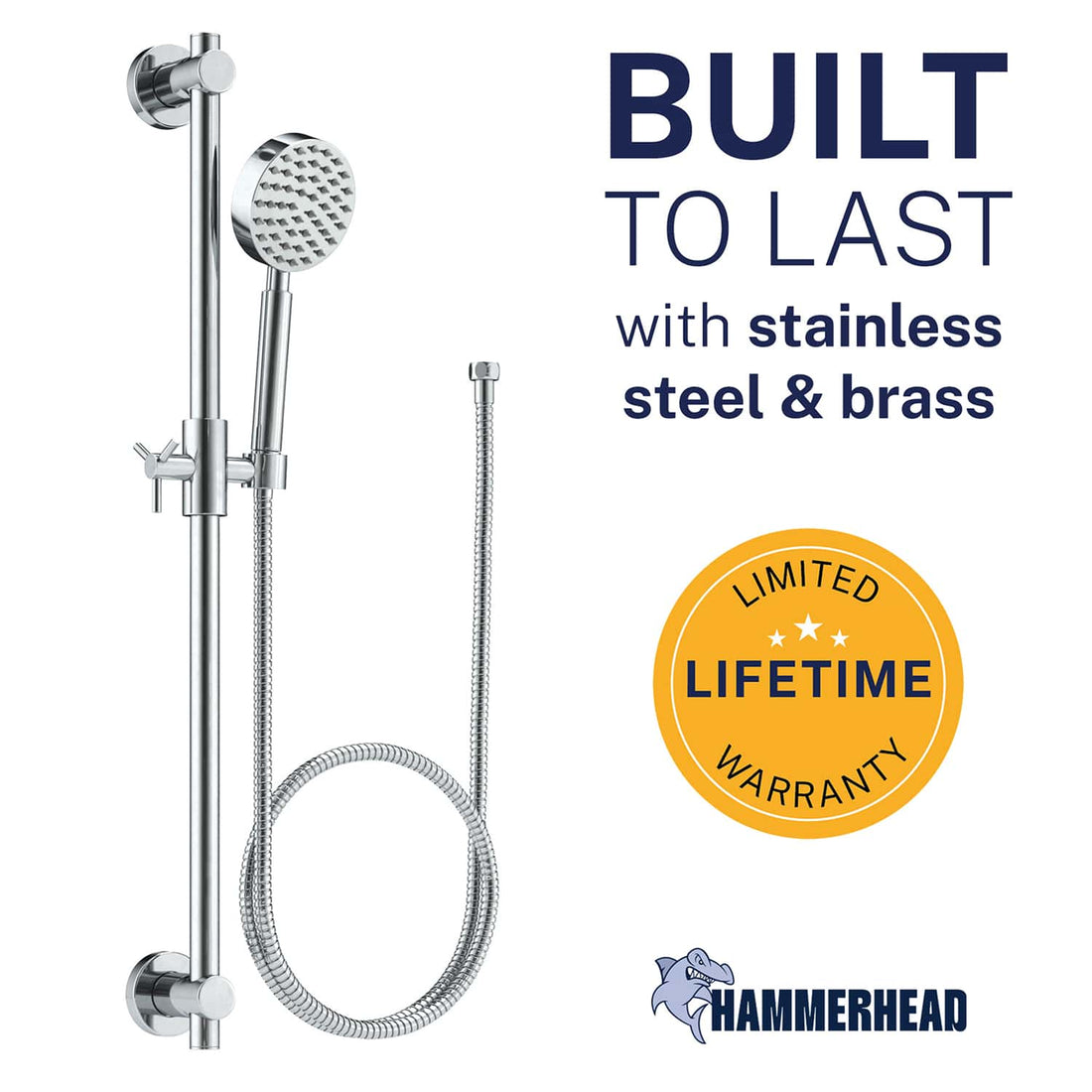 Built to Last ALL Metal Shower Slide Bar with Hand Held Shower Head & Hose Chrome / 2.5 GPM Chrome / 1.75 GPM - The Shower Head Store