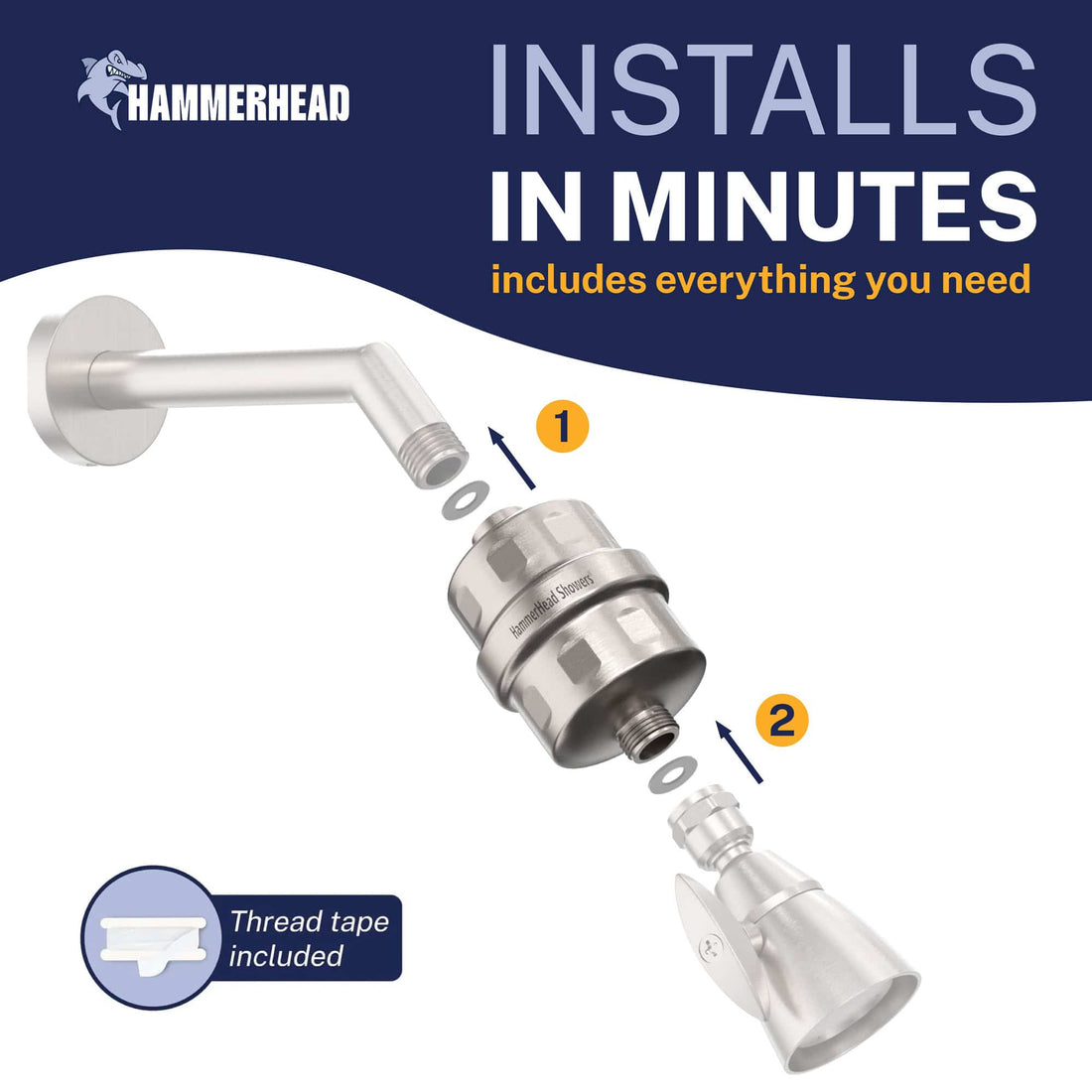 Installs in Minutes Solid Metal Shower Head Filter Housing with Filtration to Remove Chlorine Brushed Nickel - The Shower Head Store