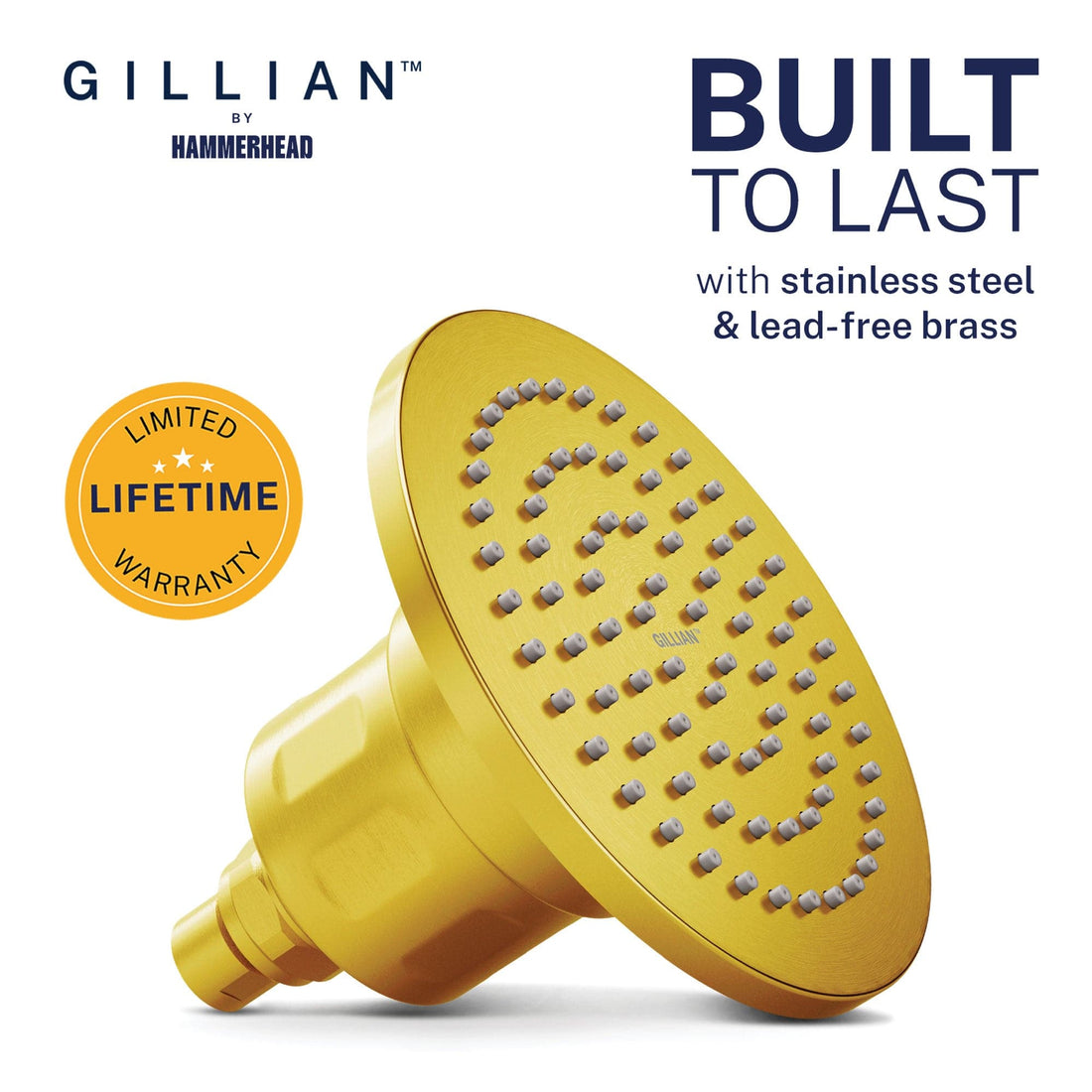 Built to Last Gillian — The METAL Filtered Shower Head Brushed Gold / 2.5 GPM Brushed Gold / 1.75 GPM - The Shower Head Store