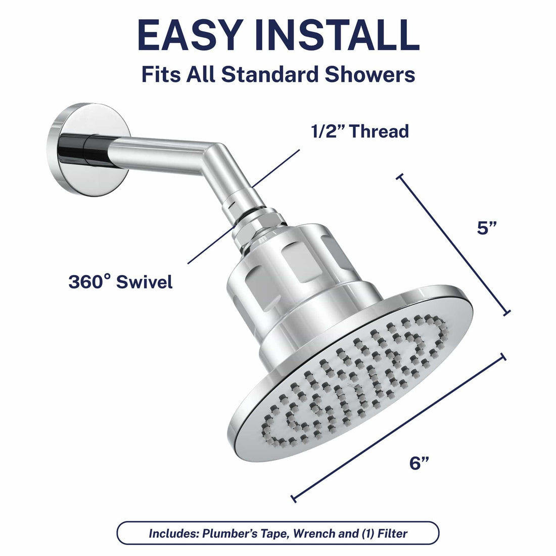 Easy Installation Gillian — The METAL Filtered Shower Head Chrome / 2.5 GPM Chrome / 1.75 GPM - The Shower Head Store