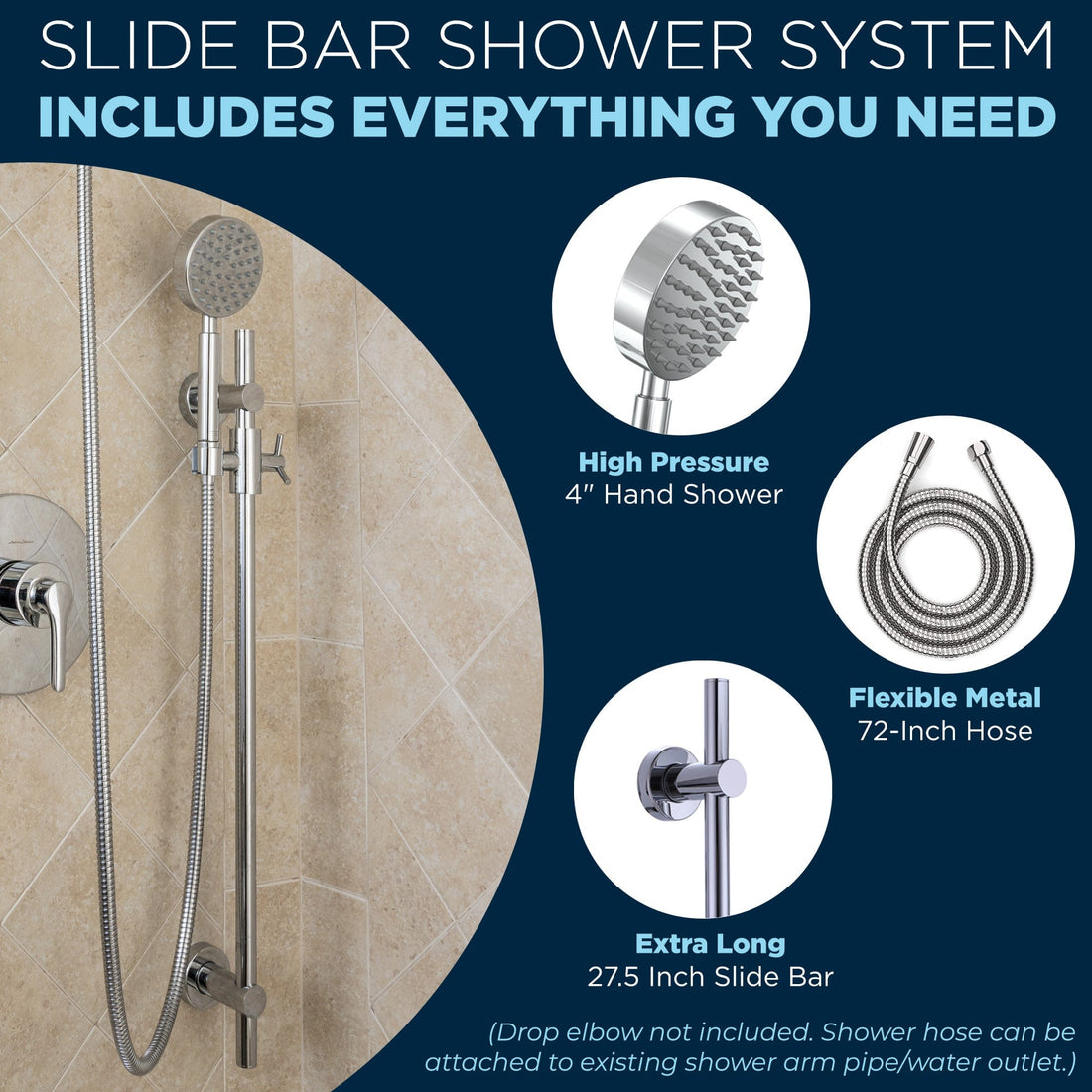 All Parts Included for Slide Bar and Handheld Shower Head with Hose All Metal by HammerHead Showers Chrome - The Shower Head Store
