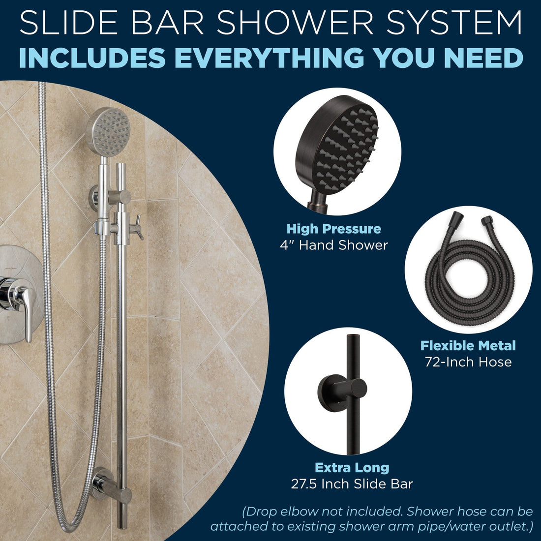All Parts Included for Slide Bar and Handheld Shower Head with Hose All Metal by HammerHead Showers Oil Rubbed Bronze - The Shower Head Store