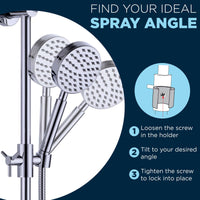 Find Your Ideal Spray Angle with Adjustable Holder on Slide Bar Mount Chrome — The Shower Head Store