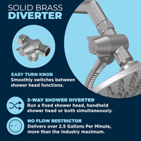 HammerHead Showers Metal Dual Shower Head Combo Solid Brass Diverter - Brushed Nickel - The Shower Head Store