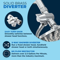 HammerHead Showers Metal Dual Shower Head Combo Solid Brass Diverter - Chrome - The Shower Head Store