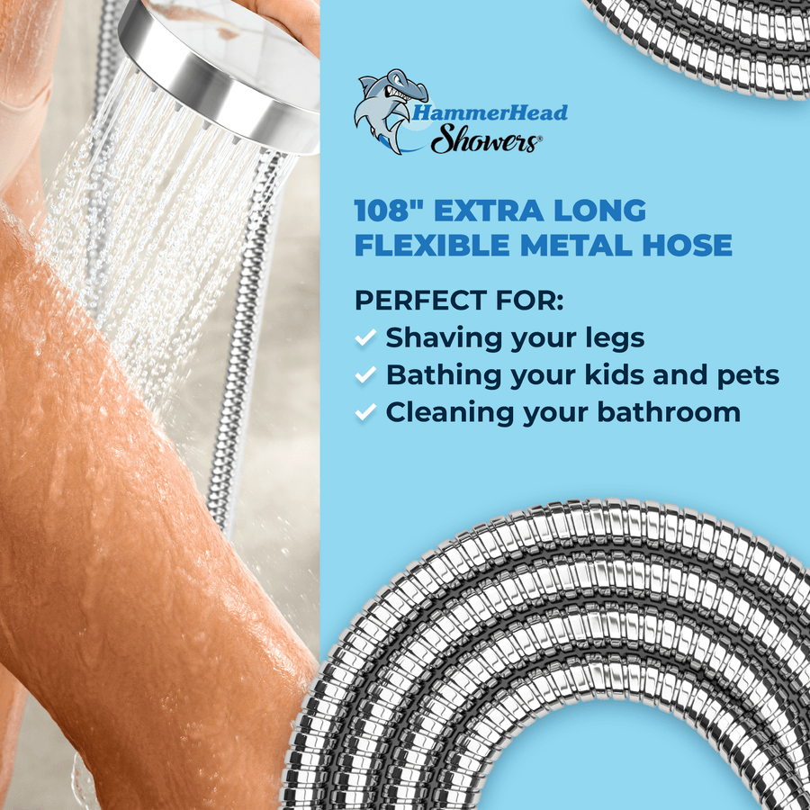HammerHead Showers 108-Inch Shower Hose Extend Your Reach Chrome - The Shower Head Store