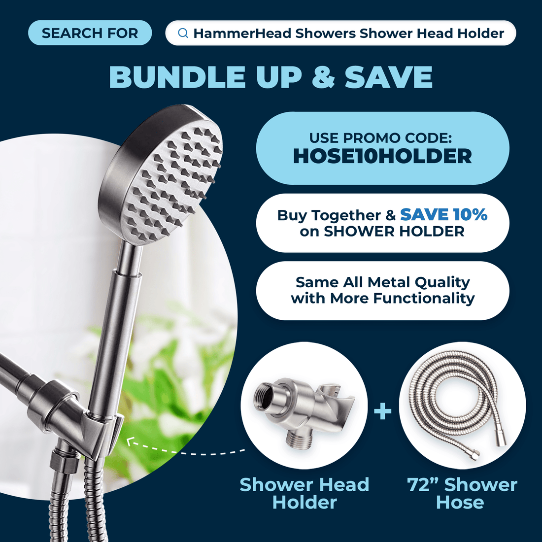 HammerHead Showers 72-Inch Shower Hose Bundle Up (Brushed Nickel)